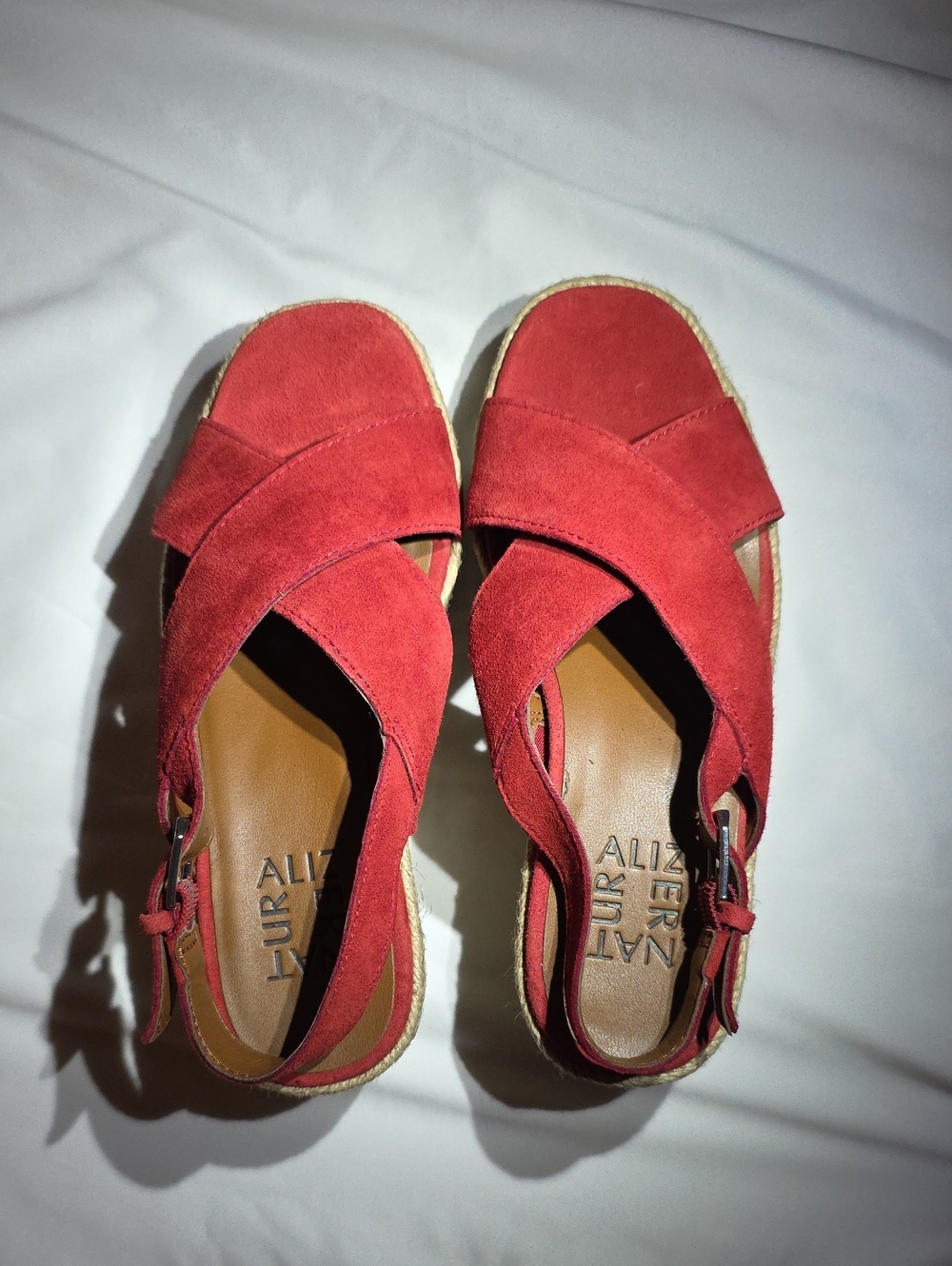 Naturalizer Red Suede Espadrille Wedge Sandals